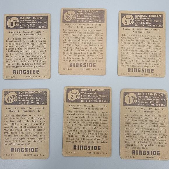 1951 Ringside Boxing Vintage Trading Card Lot of 6 Cards - Picture 2 of 8